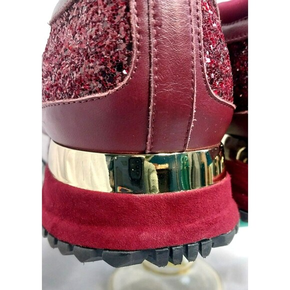 Rare Vinci Sneaker Burgundy Leather Glitter Gold Size 41 Italy - Picture 11 of 16